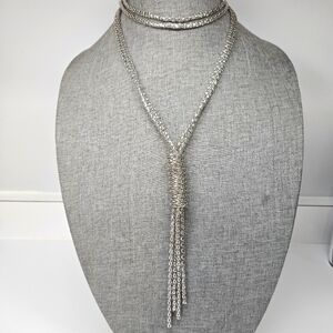VINTAGE Silver-Tone Double Strand Long Tassel Necklace Flapper Style